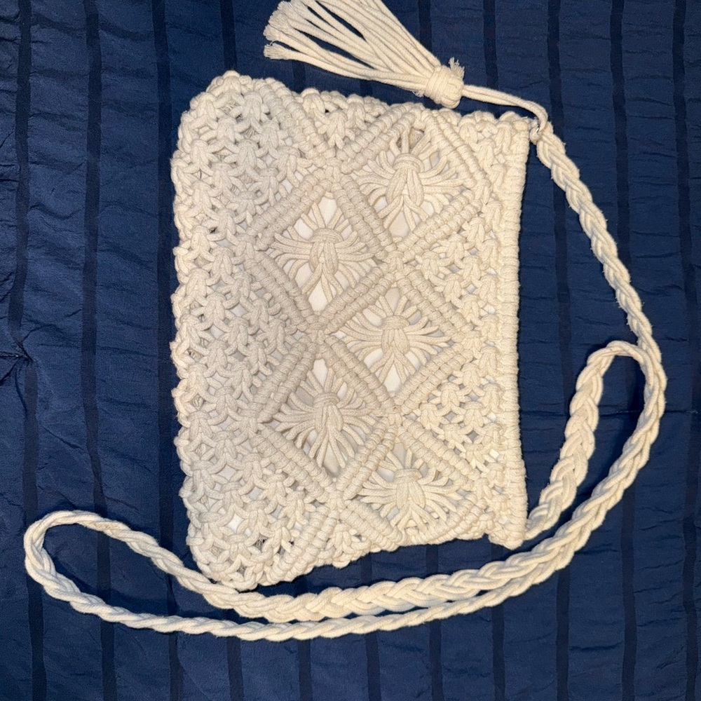 Chic Cream Macramé Crossbody Bag